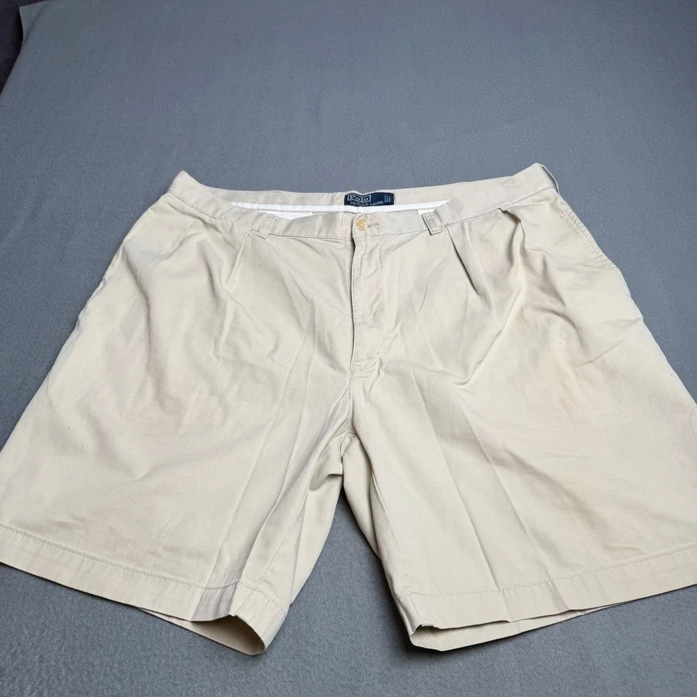 Polo Ralph Lauren Mens Pleated Chino Shorts Tan Beige 100% Cotton Size 40